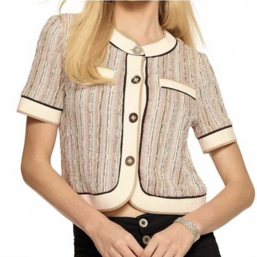 Ramy Brook Sterling Tweed Short Sleeve Knit Jacket Cardigan Sz M